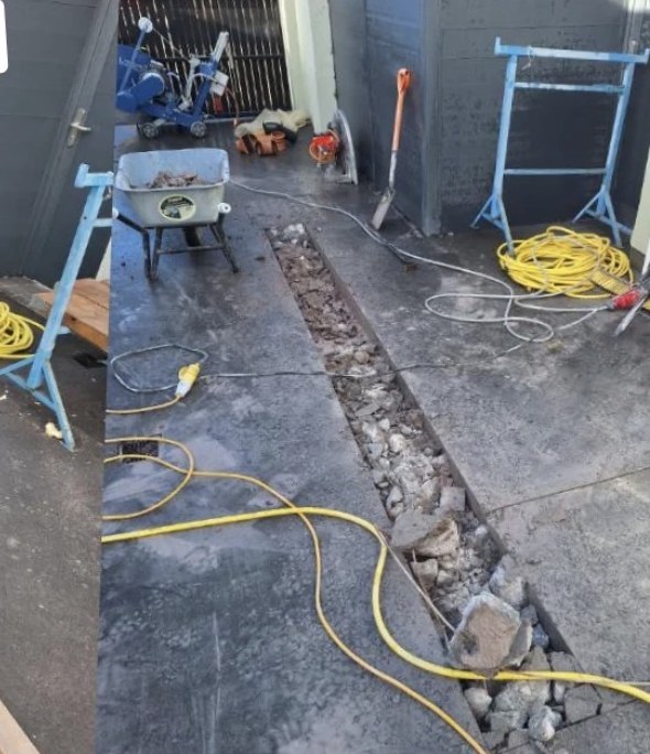 Floor sawing — deep precise trench cut through concrete yard slab in Cork